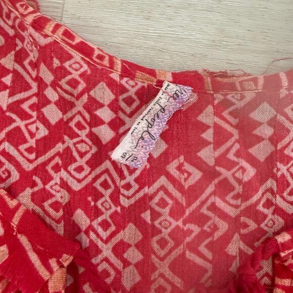 Free People Pintuck Marlow Swing Dress Tunic Red Cream Orange Size Small - Picture 5 of 5